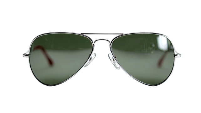 Close-up of aviator-style sunglasses.  Dark-tinted lenses,  metal frame