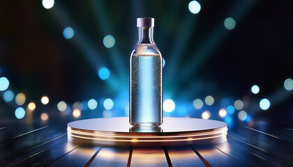 Transparent Bottle On Rotating Platform With Lights