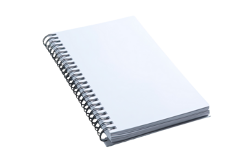 Blank spiral-bound notebook.  White pages, metal coils.  Simple, utilitarian object
