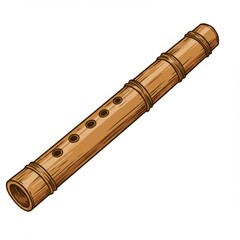 Naklejka premium Brown Bamboo Flute on White Background