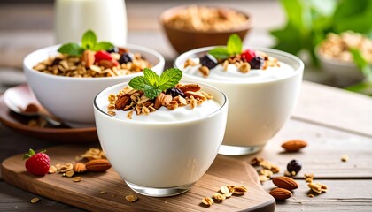 Yogurt parfait with granola, almonds, and berries