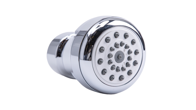 Chrome shower head, circular design, multiple spray nozzles