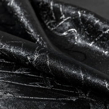 Close-up view of black fabric with silver design
