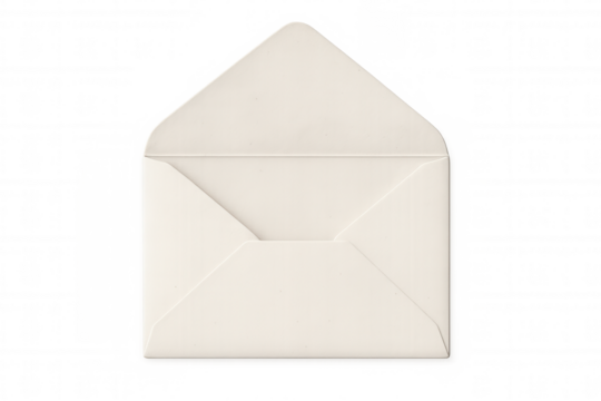 Slightly open white envelope on a transparent background, ready to be filled with a message or invitation