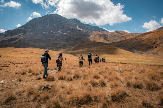 group of hikers in the mountains