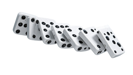 White dominoes in a cascading arrangement