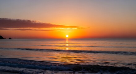Golden Sunset Over Calm Ocean Waves.