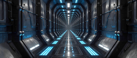 Futuristic Sci-Fi Corridor with Blue Lights