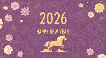 Fototapeta premium Happy New Year 2026 Horse Illustration.