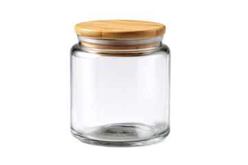 Clear glass jar with a light-brown bamboo lid