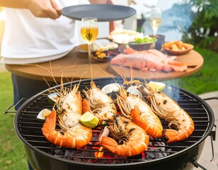 Grilled seafood on a BBQ