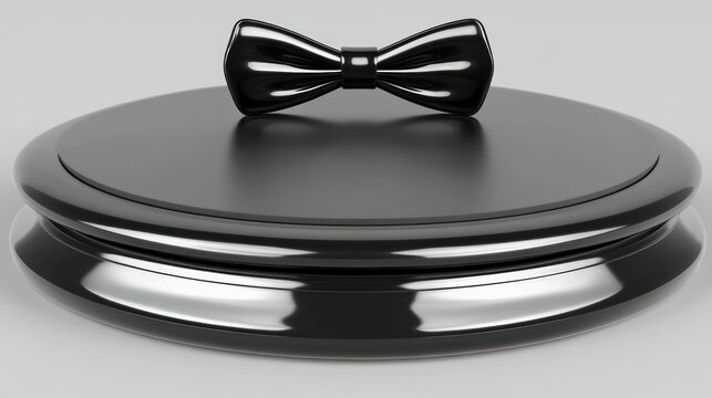 Elegant black bow tie atop a sophisticated pedestal showcasing formal style and modern aesthetics