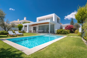 Fototapeta premium Modern villa with pool and garden
