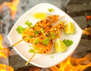 Grilled shrimp skewers on a plate