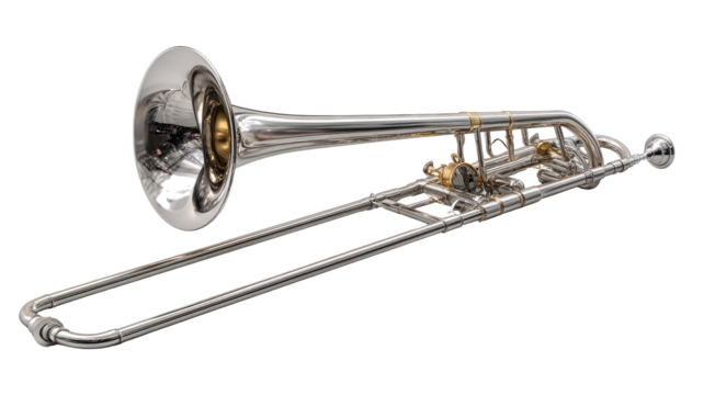 Polished brass instrument, likely a trombone