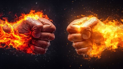 Fiery Confrontation: Two Burning Fists Ready for Intense Impact and Clash