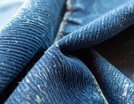 Close-up view of denim fabric folds
