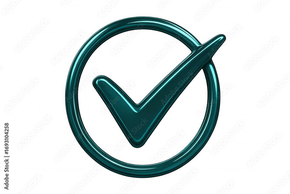 Fototapete 3d rendering of a teal check mark inside a circle, conveying approval or completion on a transparent background