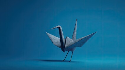 Folded crane on deep blue