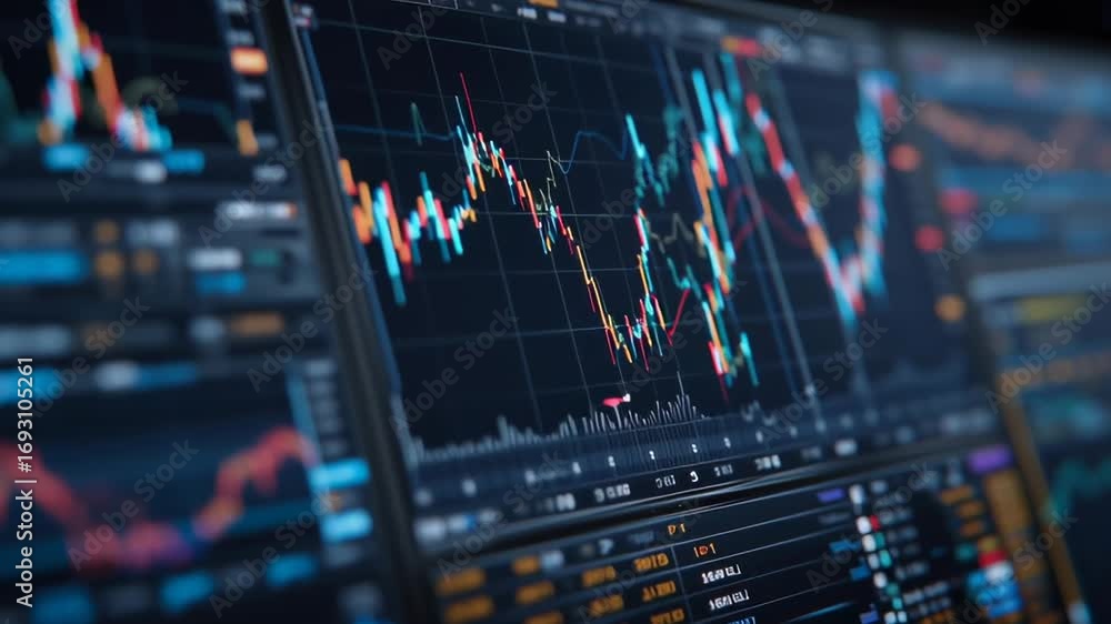 Poster a computer screen displays a graph of stock prices. the graph is in black and red colors and has a d