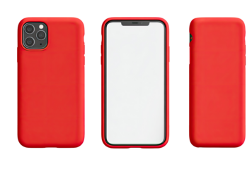 Three views of a red smartphone case