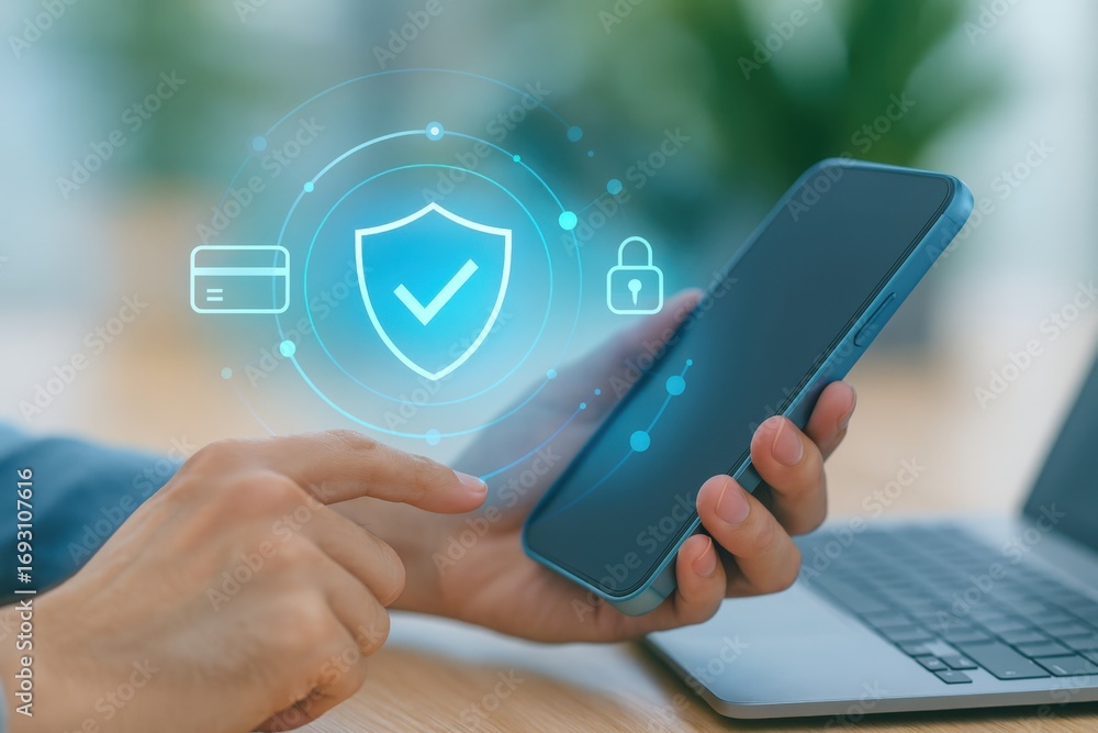 Poster a person using a mobile phone to access secure digital information