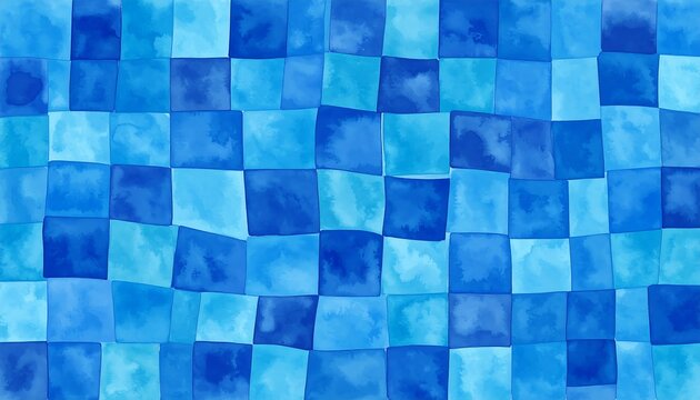 Abstract watercolor pattern of blue squares