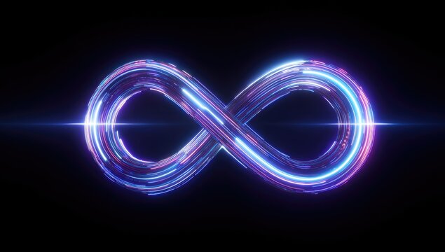 Glowing infinity symbol on black background
