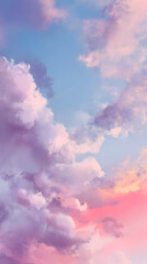 Dreamy pastel clouds at sunset paint the sky with vibrant pinks and purples, evoking peace and wonder