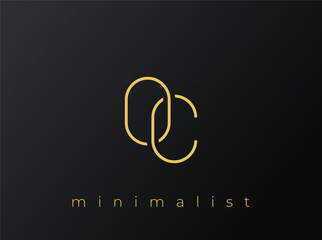 OC Minimalist Logo with Interlocking Shapes on Solid Black Background. A clean and modern minimalist logo design.