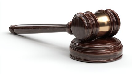 Fototapeta premium Wooden Judge Gavel on White Background for Legal Concept Illustration