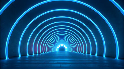 Fototapeta premium Blue Neon Arches Tunnel Perspective light