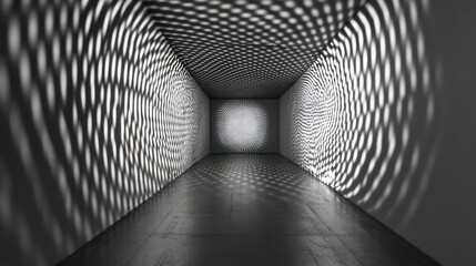 Captivating monochrome tunnel with radiant spiral designs creating an illusion of depth