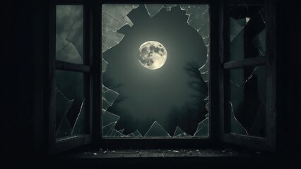 Shattered View of the Luminous Full Moon on a Mysterious Night