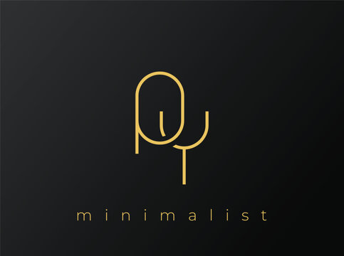 PY Minimalist Logo with Interlocking Shapes on Solid Black Background. A clean and modern minimalist logo design.
