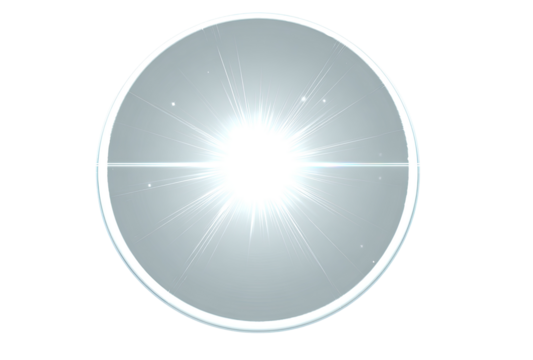 Circular graphic, bright white center radiating outward.  Light gray circle frame