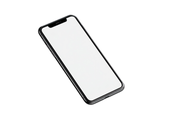 A black smartphone with a blank screen, angled diagonally
