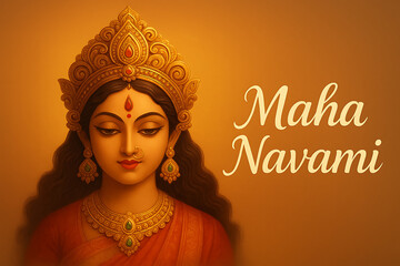 A peaceful and beautiful portrait of goddess durga maa in a traditional dress wishing maha navami a significant day of the durga puja festival