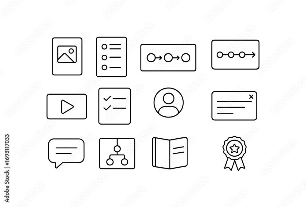 Poster business and workflow outline icon set. project management, planning, task icons