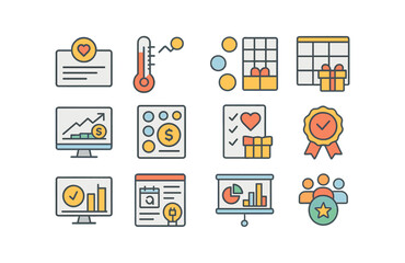 Fototapeta premium Business analytics flat icon set. data, strategy, metrics, dashboard, chart collection