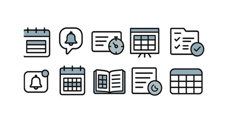 Calendar, reminder outline icon set. planning, organizer icons in a simple outline style