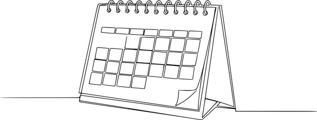 Loose-leaf calendar in one continuous line art vector illustration. Calendarr Doodle contour vector illustration
