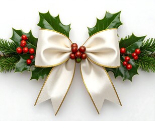 Festive Christmas bow with holly