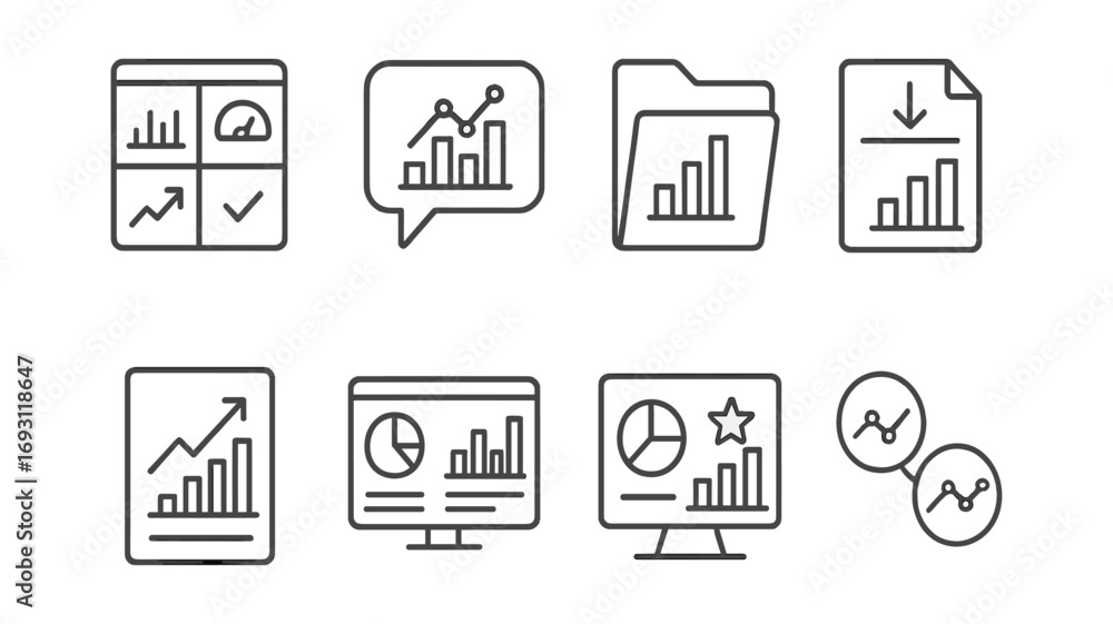 Poster business analytics icon set. data-driven outline icons collection for analysis