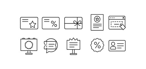 Discount and coupon line icon set. voucher, reward, loyalty icons outline collection