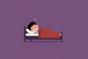 Dreamland Slumber: A peaceful scene shows a cartoon man deep in dreamland sleep on his bed. This image evokes feelings of comfort and serenity.