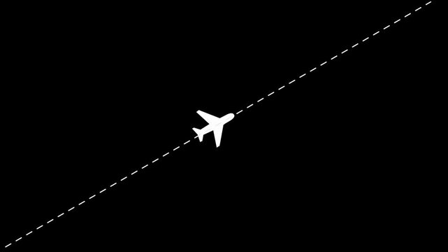 This glowing airplane icon with a dashed flight path represents air travel, aviation routes, and global connectivity. The minimalist dark background with a highlighted plane graphic creates a mod