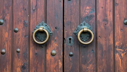 Fototapeta premium Aged wooden double doors with ornate handles