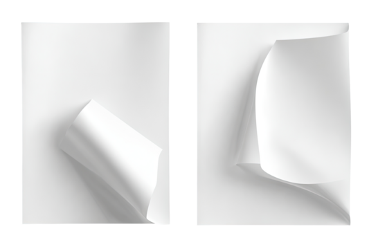 Two sheets of white paper, angled and creased, appear to be  a top-down view of pages