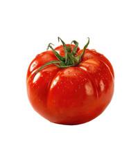 Single, vibrant red tomato, smooth skin,  with green stem